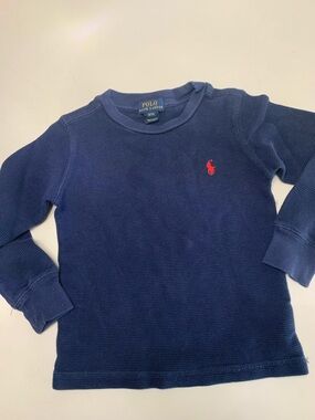 Polo Ralph Lauren 100% cotton, navy waffle knit long sleeve T size 3/3T red pony